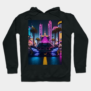 Dark Neon Sports Car in Beach Neon City Hoodie